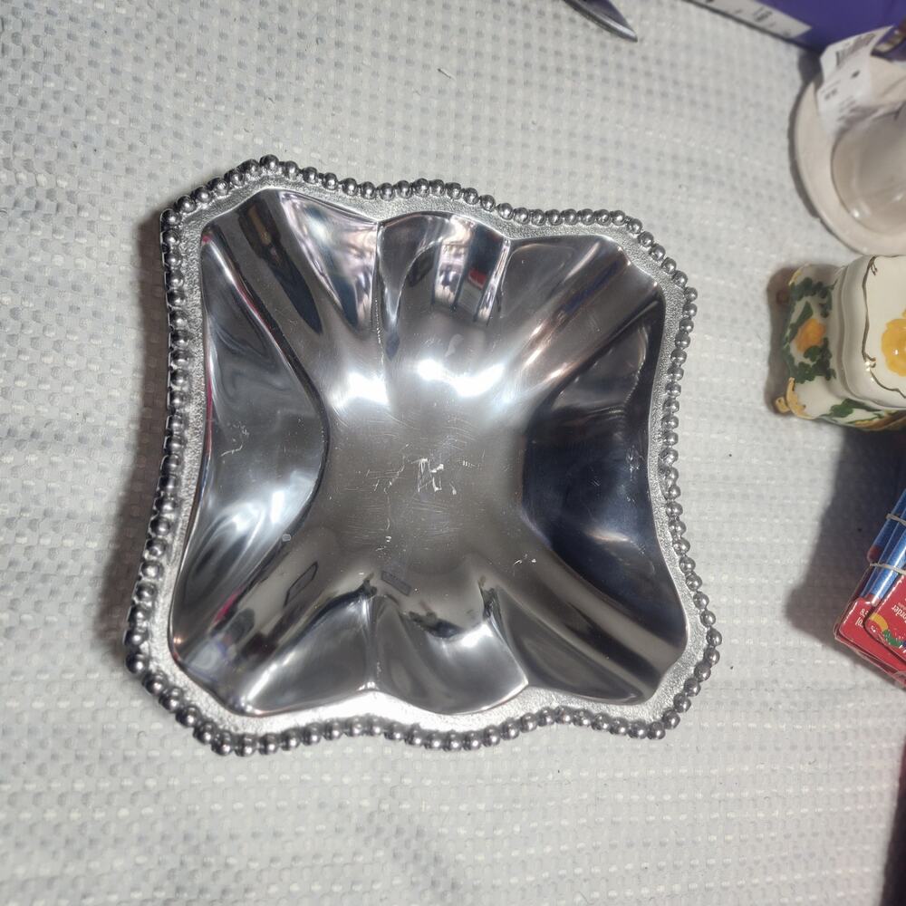 MARIPOSA EUC POLISHED ALUMINUM WAVE BEADED ORNATE DECOR BOWL